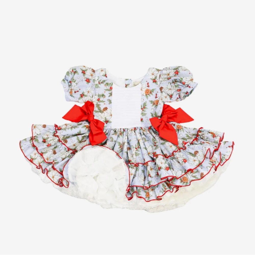 Charming Floral Kids Costume Dress with Red Bows